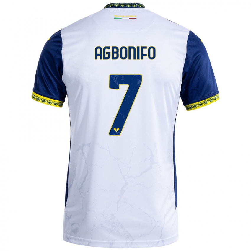 Uomo Maglia Richi Agbonifo #7 Bianco Blu Kit Gara Away 2024/25 Maglietta