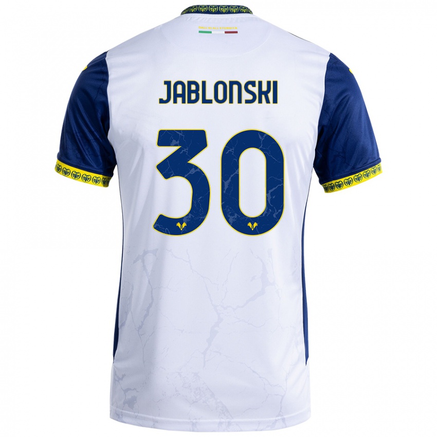 Uomo Maglia Darvin Jablonski #30 Bianco Blu Kit Gara Away 2024/25 Maglietta