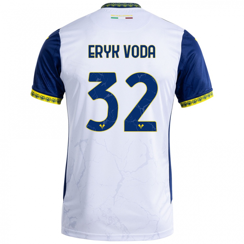 Uomo Maglia Andrei Eryk Voda #32 Bianco Blu Kit Gara Away 2024/25 Maglietta