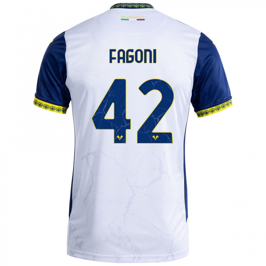 Uomo Maglia Marco Fagoni #42 Bianco Blu Kit Gara Away 2024/25 Maglietta