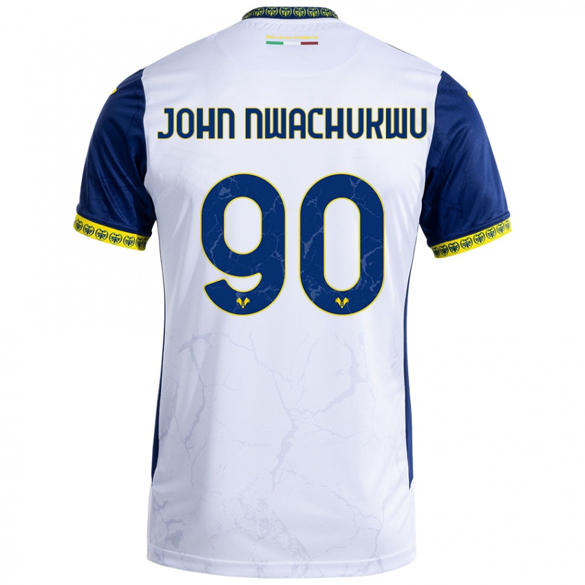 Uomo Maglia Samuel John Nwachukwu #90 Bianco Blu Kit Gara Away 2024/25 Maglietta