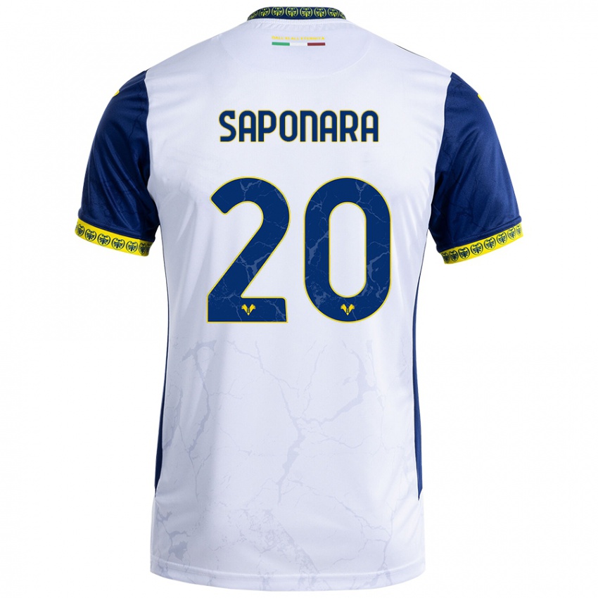 Uomo Maglia Riccardo Saponara #20 Bianco Blu Kit Gara Away 2024/25 Maglietta