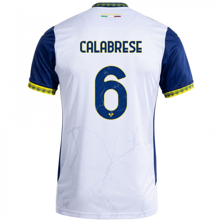 Uomo Maglia Nicolò Calabrese #6 Bianco Blu Kit Gara Away 2024/25 Maglietta