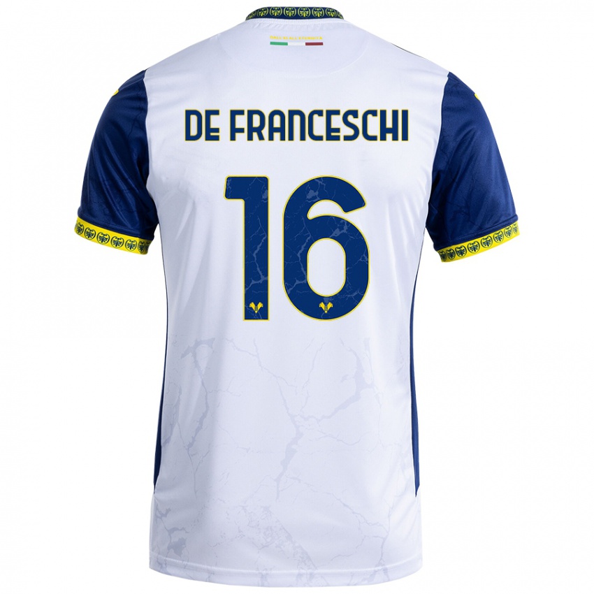 Uomo Maglia Edoardo De Franceschi #16 Bianco Blu Kit Gara Away 2024/25 Maglietta