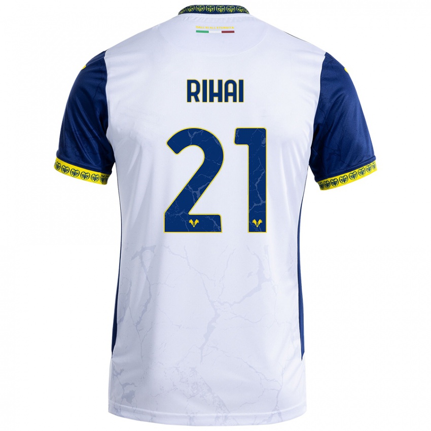 Uomo Maglia Aiman Rihai #21 Bianco Blu Kit Gara Away 2024/25 Maglietta