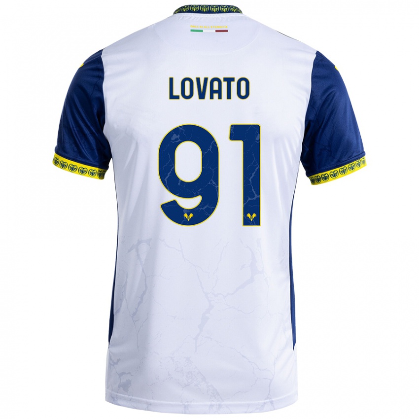 Uomo Maglia Enrico Lovato #91 Bianco Blu Kit Gara Away 2024/25 Maglietta