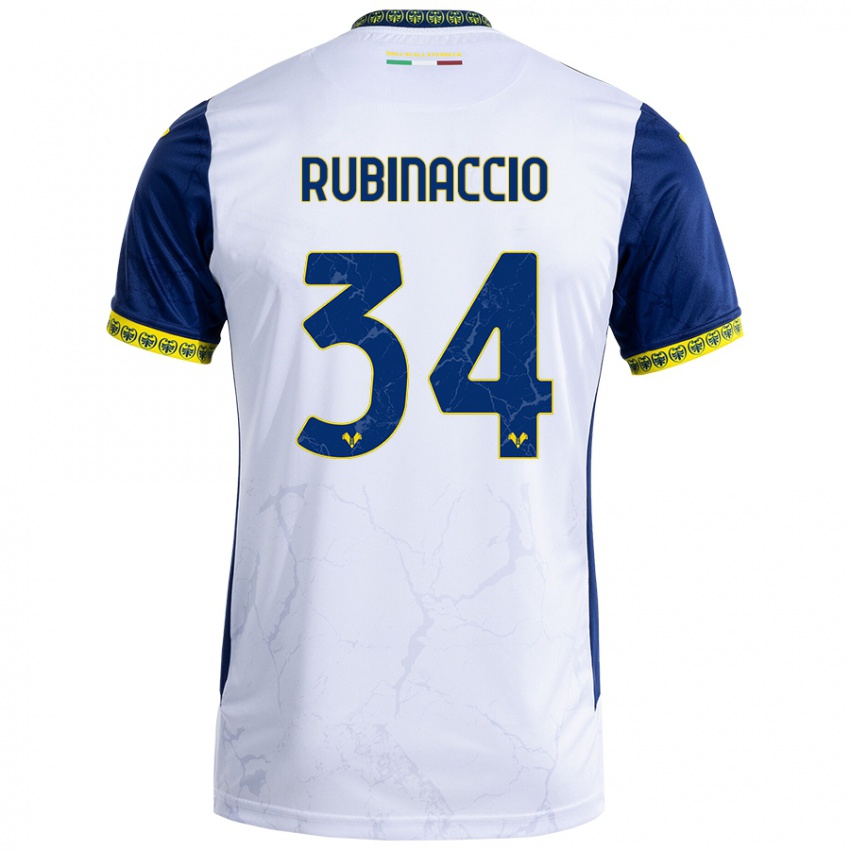 Uomo Maglia Nikol Rubinaccio #34 Bianco Blu Kit Gara Away 2024/25 Maglietta