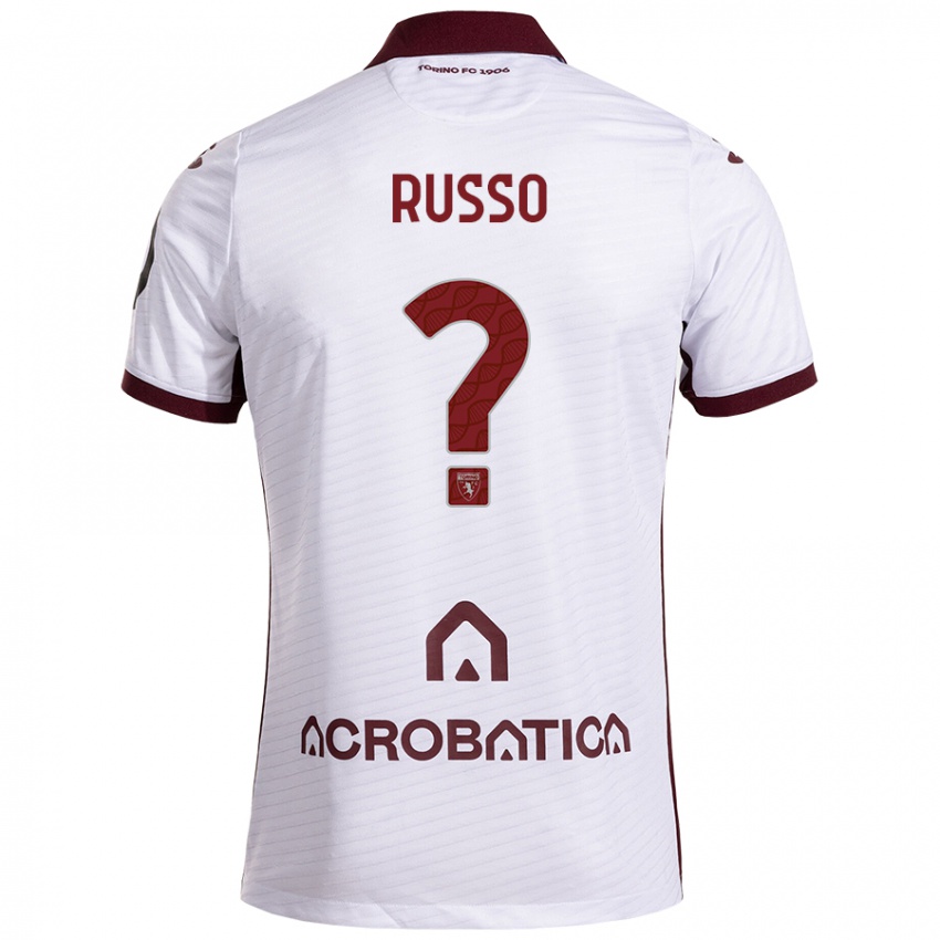 Uomo Maglia Lorenzo Russo #0 Bianco Marrone Kit Gara Away 2024/25 Maglietta