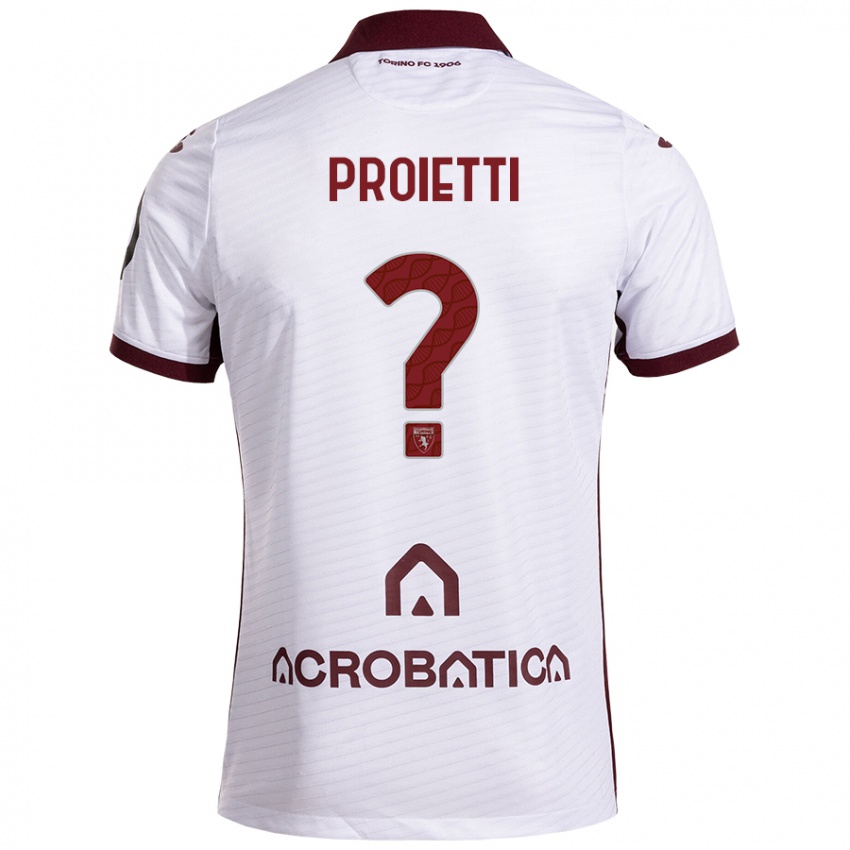 Uomo Maglia Riccardo Proietti #0 Bianco Marrone Kit Gara Away 2024/25 Maglietta