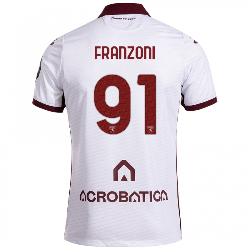 Uomo Maglia Nicolò Franzoni #91 Bianco Marrone Kit Gara Away 2024/25 Maglietta