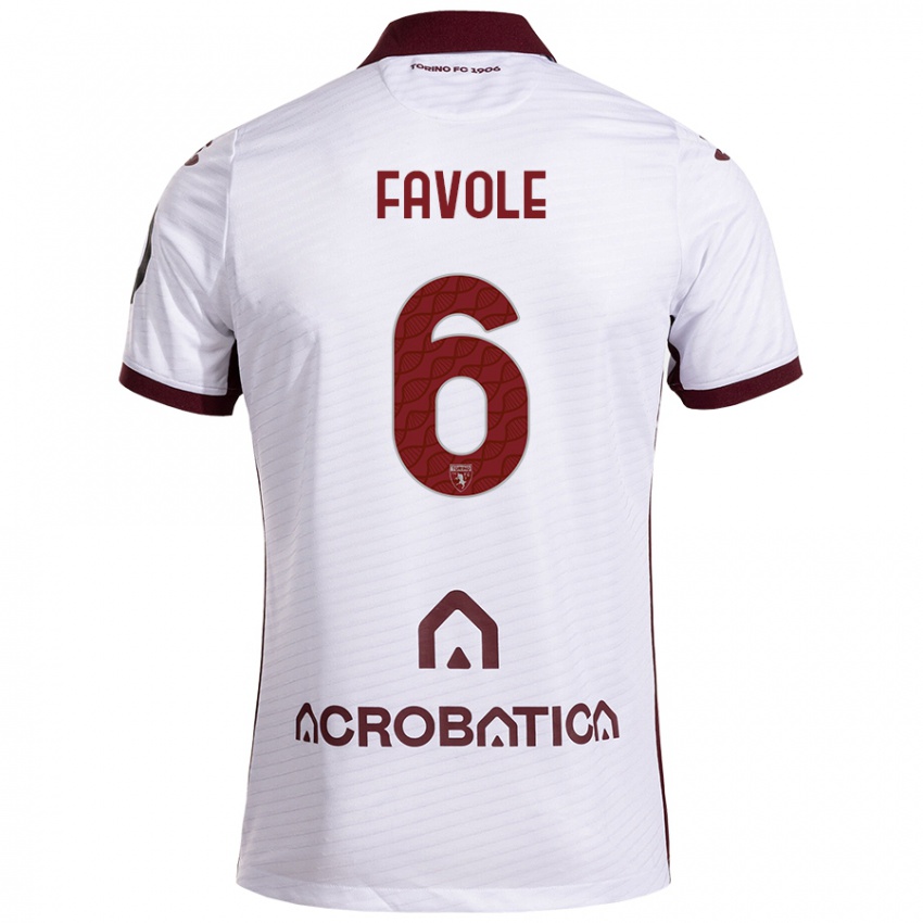 Uomo Maglia Stefania Favole #6 Bianco Marrone Kit Gara Away 2024/25 Maglietta