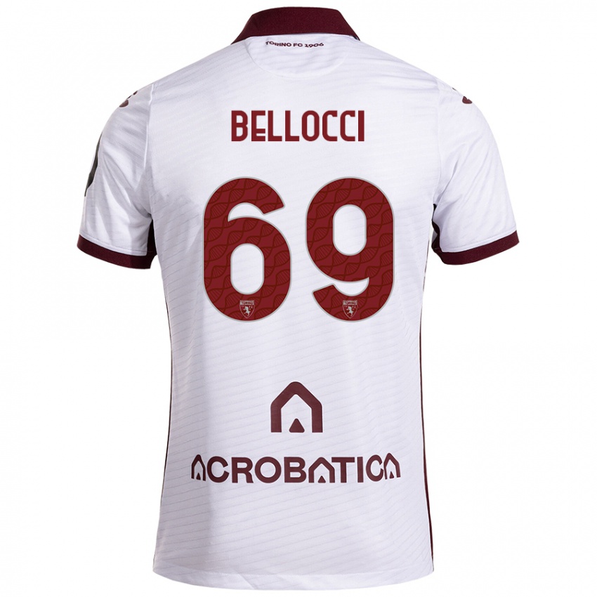 Uomo Maglia Andrea Bellocci #69 Bianco Marrone Kit Gara Away 2024/25 Maglietta