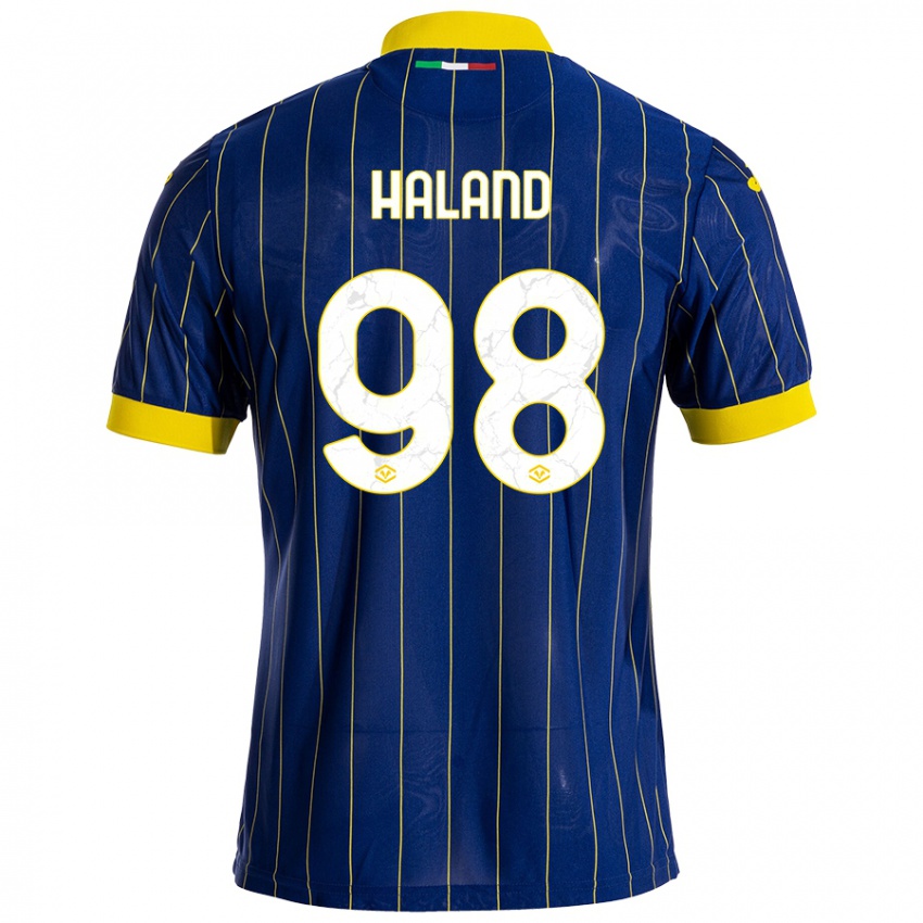 Donna Maglia Benedicte Iversen Håland #98 Blu Giallo Kit Gara Home 2024/25 Maglietta