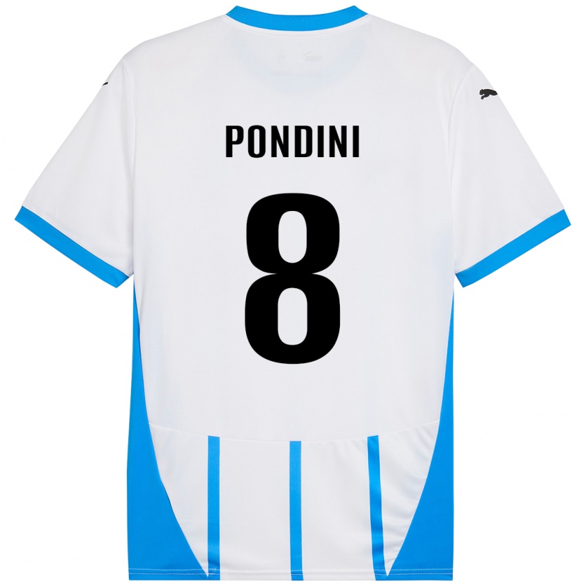 Donna Maglia Giada Pondini #8 Bianco Blu Kit Gara Away 2024/25 Maglietta