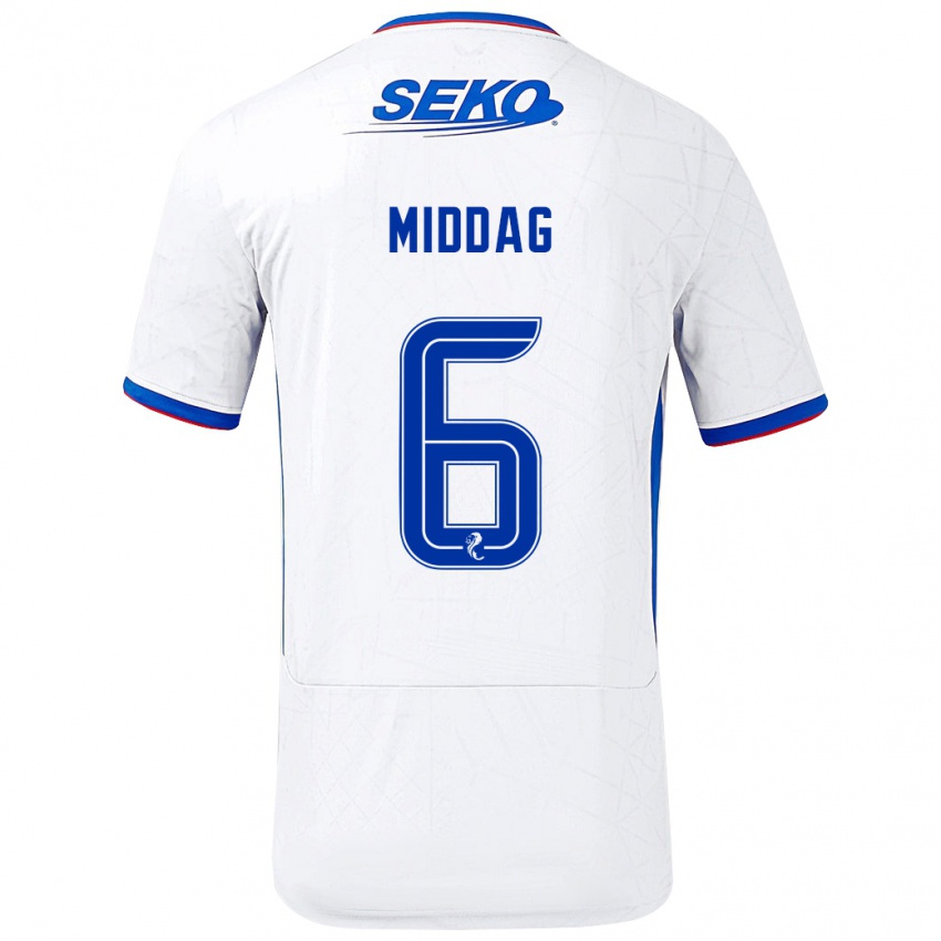 Donna Maglia Tessel Middag #6 Bianco Blu Kit Gara Away 2024/25 Maglietta