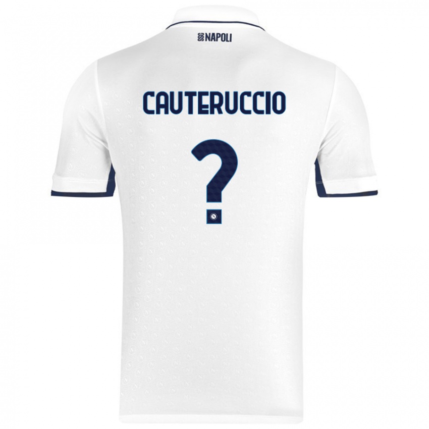 Donna Maglia Walter Cauteruccio #0 Bianco Blu Reale Kit Gara Away 2024/25 Maglietta