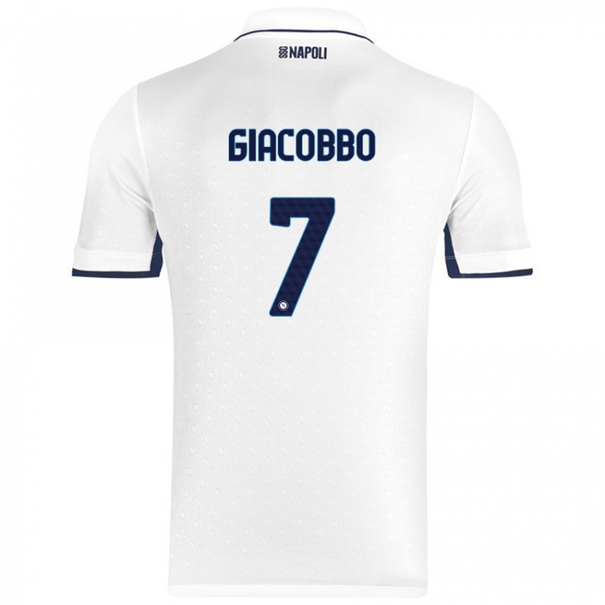 Donna Maglia Giulia Giacobbo #7 Bianco Blu Reale Kit Gara Away 2024/25 Maglietta