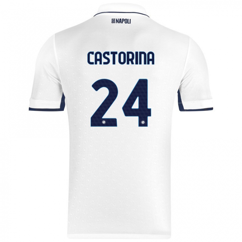 Donna Maglia Alessandro Castorina #24 Bianco Blu Reale Kit Gara Away 2024/25 Maglietta