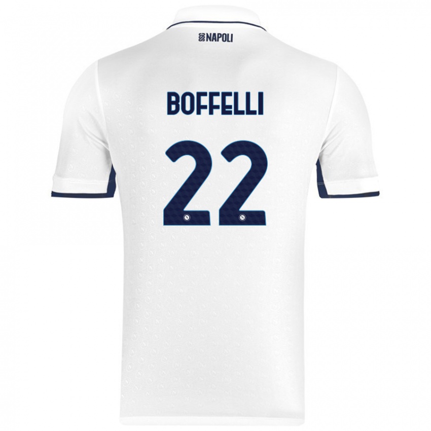 Donna Maglia Valerio Boffelli #22 Bianco Blu Reale Kit Gara Away 2024/25 Maglietta