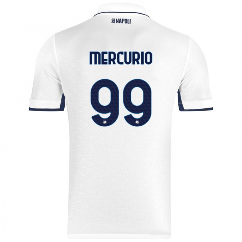 Donna Maglia Giovanni Mercurio #99 Bianco Blu Reale Kit Gara Away 2024/25 Maglietta