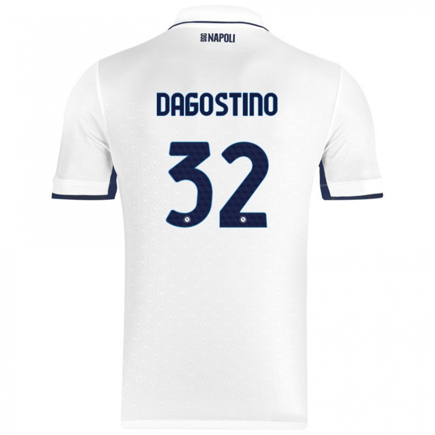 Donna Maglia Giuseppe Dagostino #32 Bianco Blu Reale Kit Gara Away 2024/25 Maglietta