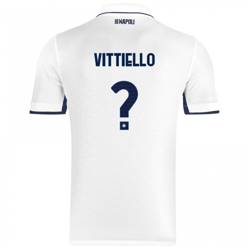 Donna Maglia Antonio Vittiello #0 Bianco Blu Reale Kit Gara Away 2024/25 Maglietta