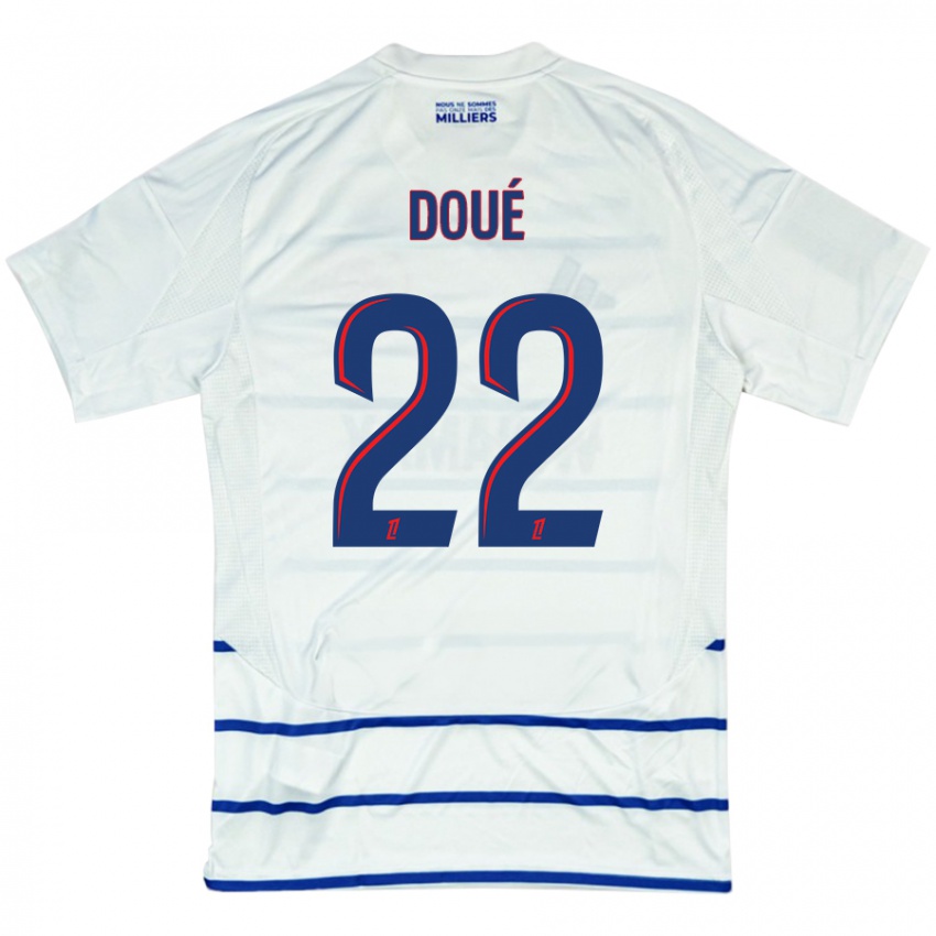 Donna Maglia Guéla Doué #22 Bianco Blu Kit Gara Away 2024/25 Maglietta