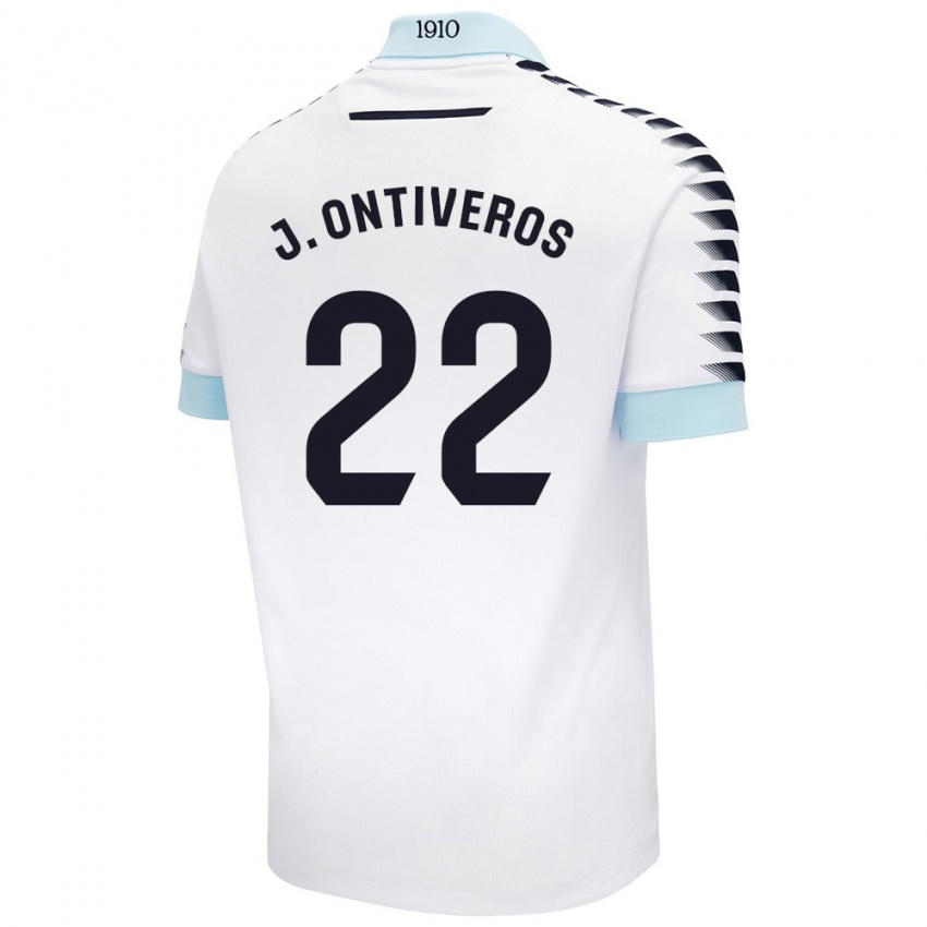 Donna Maglia Javi Ontiveros #22 Bianco Blu Kit Gara Away 2024/25 Maglietta