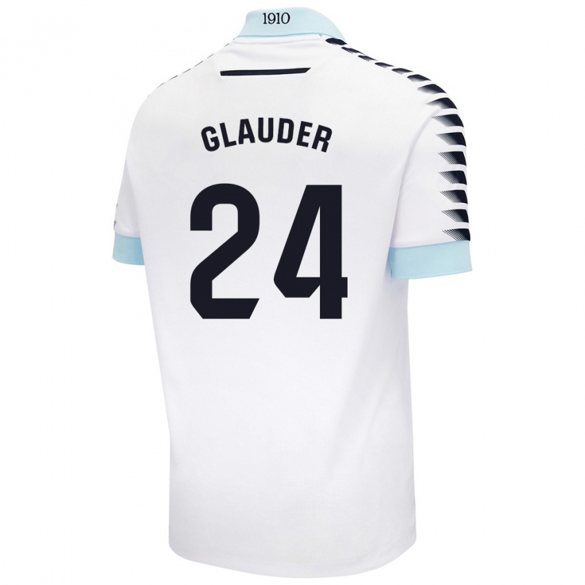 Donna Maglia Cristian Glauder #24 Bianco Blu Kit Gara Away 2024/25 Maglietta