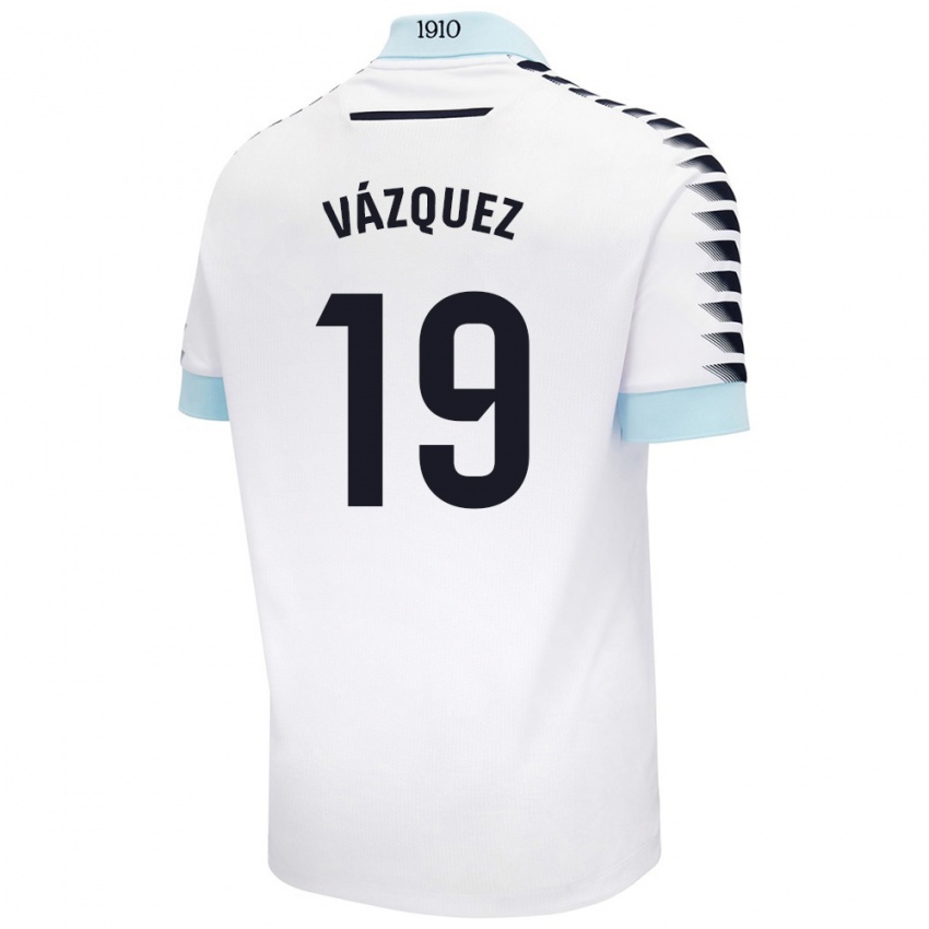 Donna Maglia Borja Vázquez #19 Bianco Blu Kit Gara Away 2024/25 Maglietta