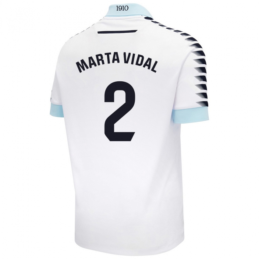 Donna Maglia Marta Vidal Vela #2 Bianco Blu Kit Gara Away 2024/25 Maglietta