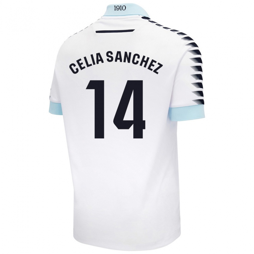 Donna Maglia Celia Sánchez García #14 Bianco Blu Kit Gara Away 2024/25 Maglietta