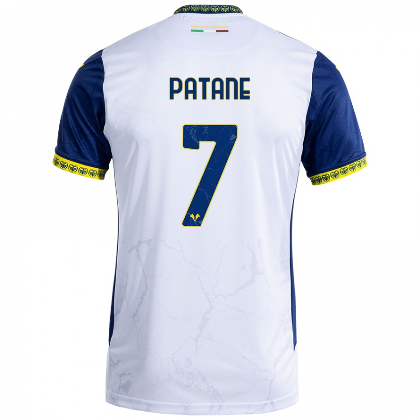 Donna Maglia Nicola Patanè #7 Bianco Blu Kit Gara Away 2024/25 Maglietta