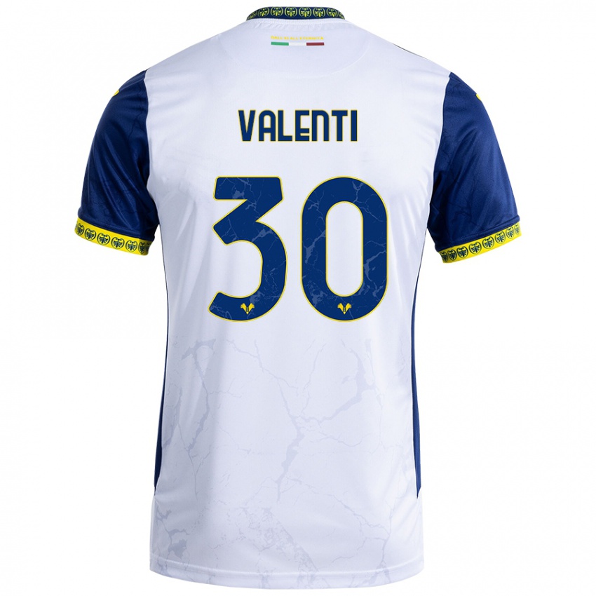 Donna Maglia Francesco Valenti #30 Bianco Blu Kit Gara Away 2024/25 Maglietta