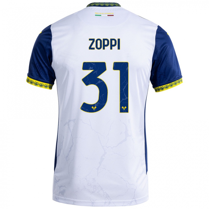 Donna Maglia Sofia Zoppi #31 Bianco Blu Kit Gara Away 2024/25 Maglietta