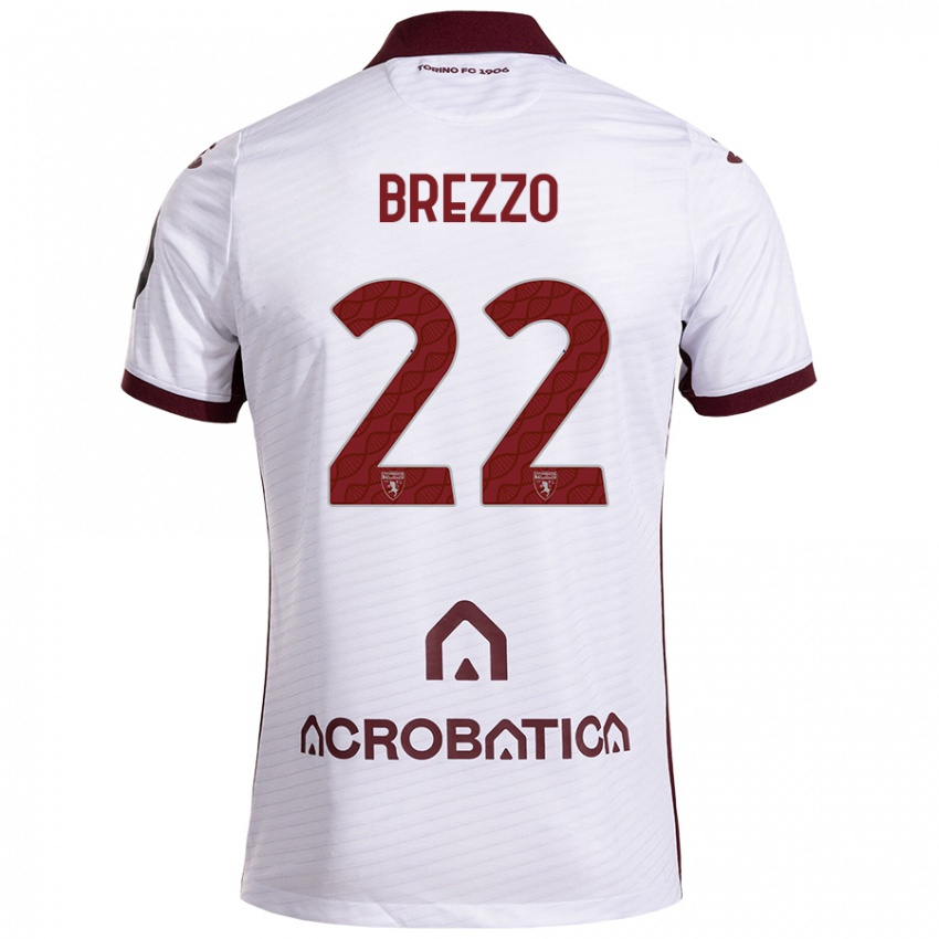 Donna Maglia Matteo Brezzo #22 Bianco Marrone Kit Gara Away 2024/25 Maglietta