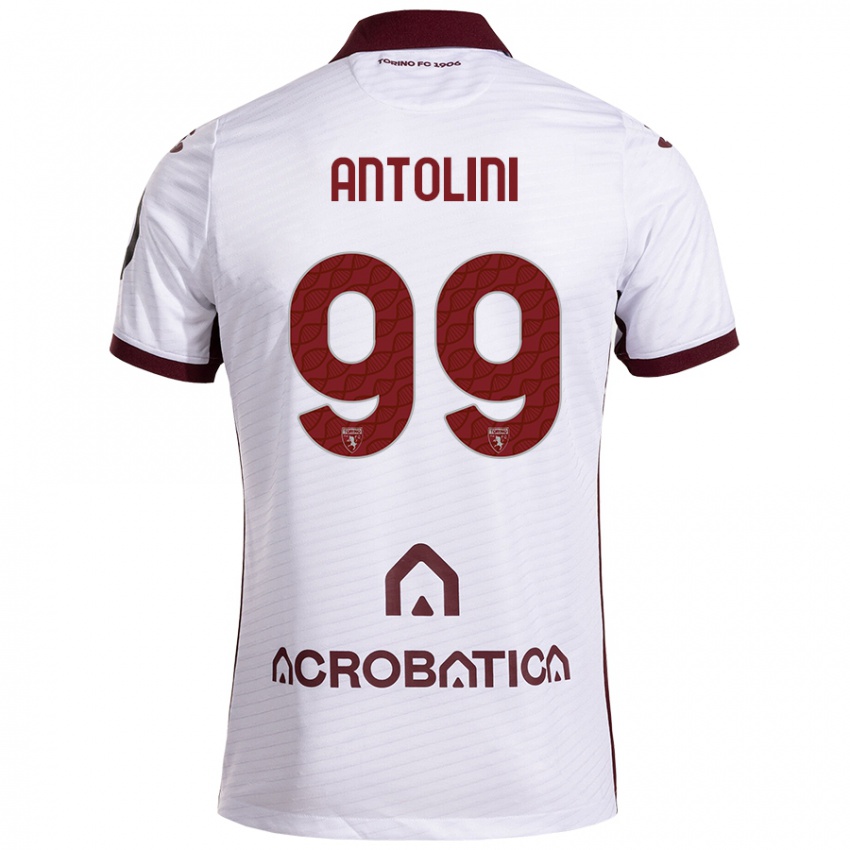 Donna Maglia Jacopo Antolini #99 Bianco Marrone Kit Gara Away 2024/25 Maglietta