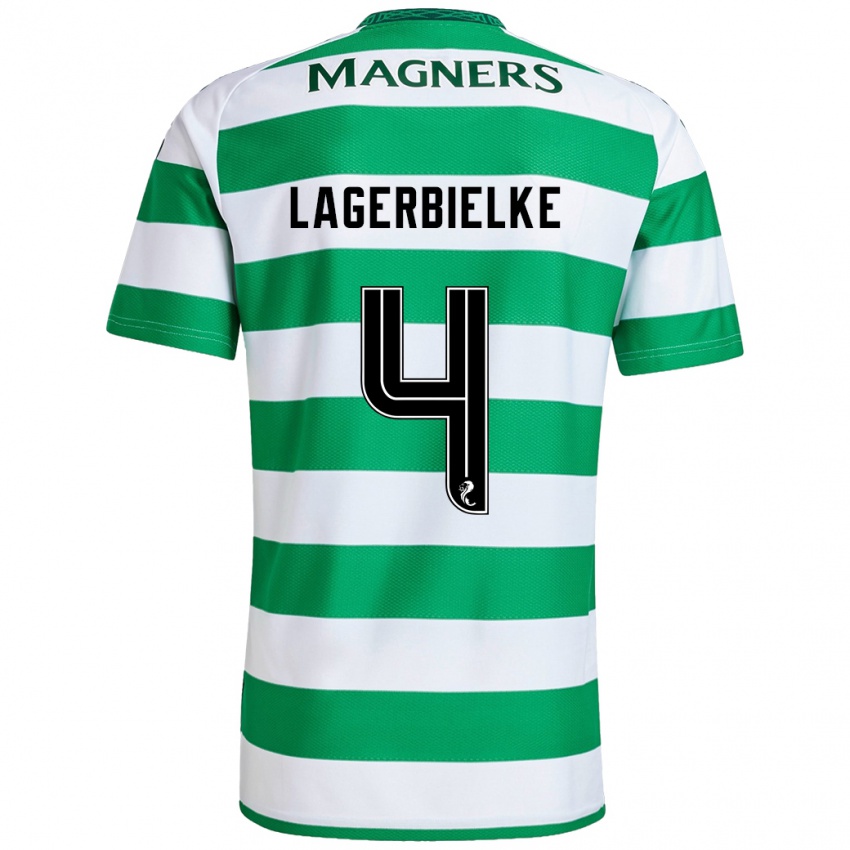 Bambino Maglia Gustaf Lagerbielke #4 Verde Bianco Kit Gara Home 2024/25 Maglietta