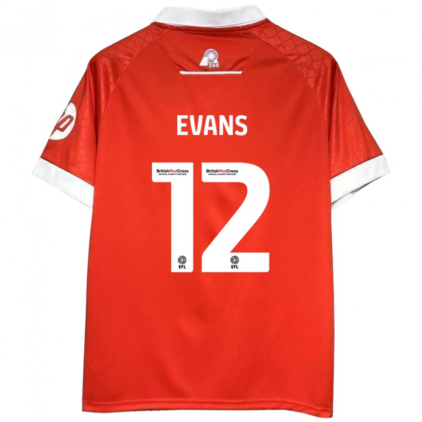 Bambino Maglia George Evans #12 Rosso Bianco Kit Gara Home 2024/25 Maglietta