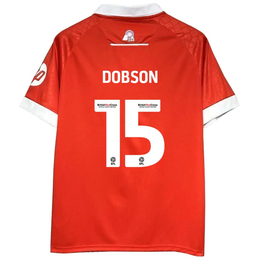 Bambino Maglia George Dobson #15 Rosso Bianco Kit Gara Home 2024/25 Maglietta