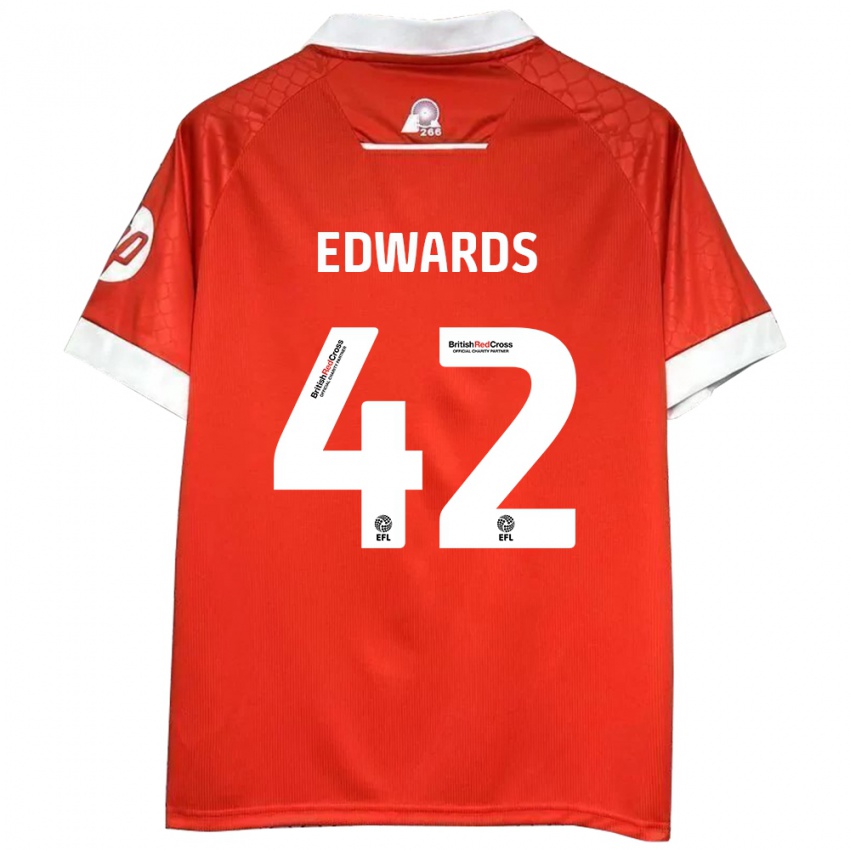 Bambino Maglia Callum Edwards #42 Rosso Bianco Kit Gara Home 2024/25 Maglietta