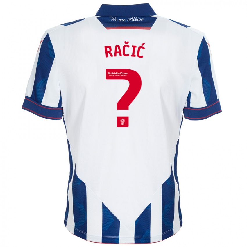 Bambino Maglia Uroš Račić #0 Bianco Blu Scuro Kit Gara Home 2024/25 Maglietta