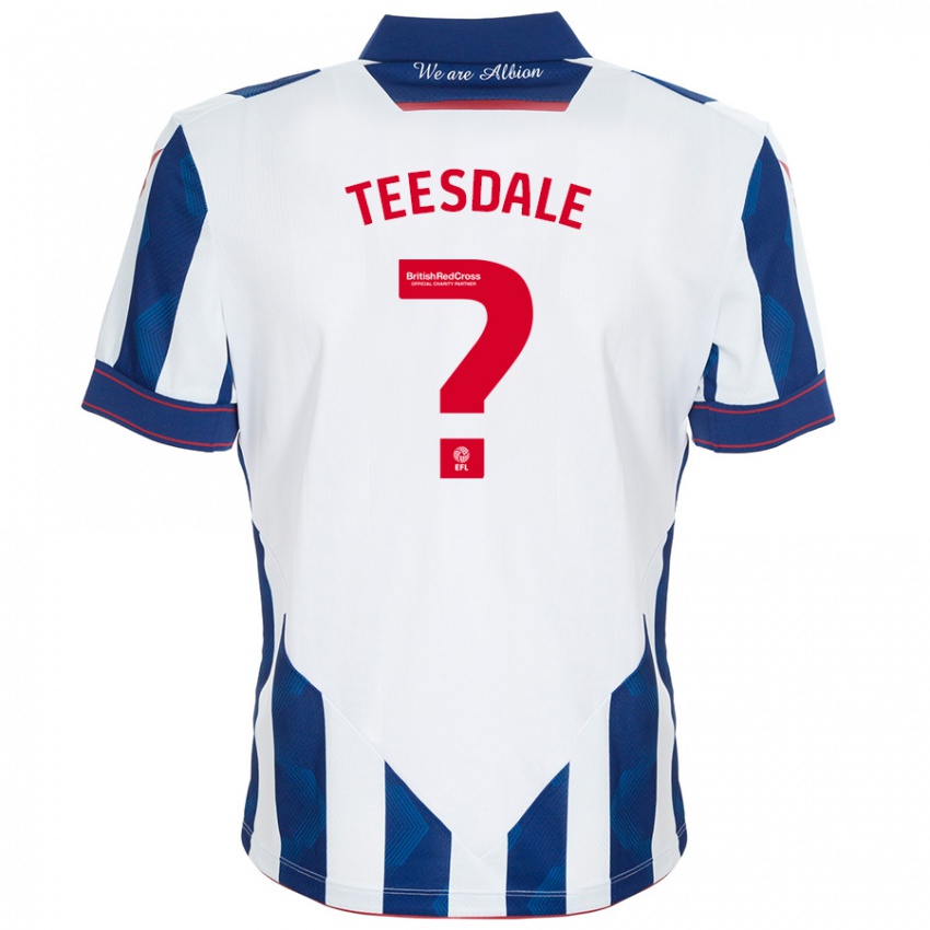 Bambino Maglia Finn Teesdale #0 Bianco Blu Scuro Kit Gara Home 2024/25 Maglietta