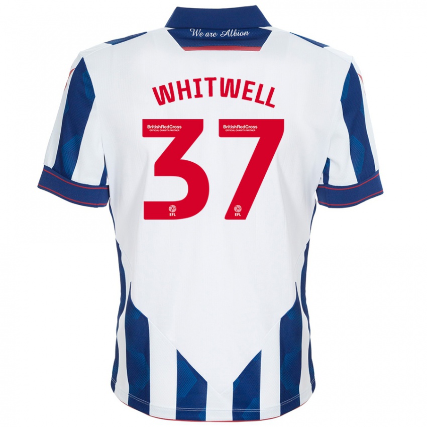 Bambino Maglia Harry Whitwell #37 Bianco Blu Scuro Kit Gara Home 2024/25 Maglietta