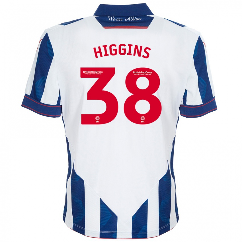 Bambino Maglia Akeel Higgins #38 Bianco Blu Scuro Kit Gara Home 2024/25 Maglietta