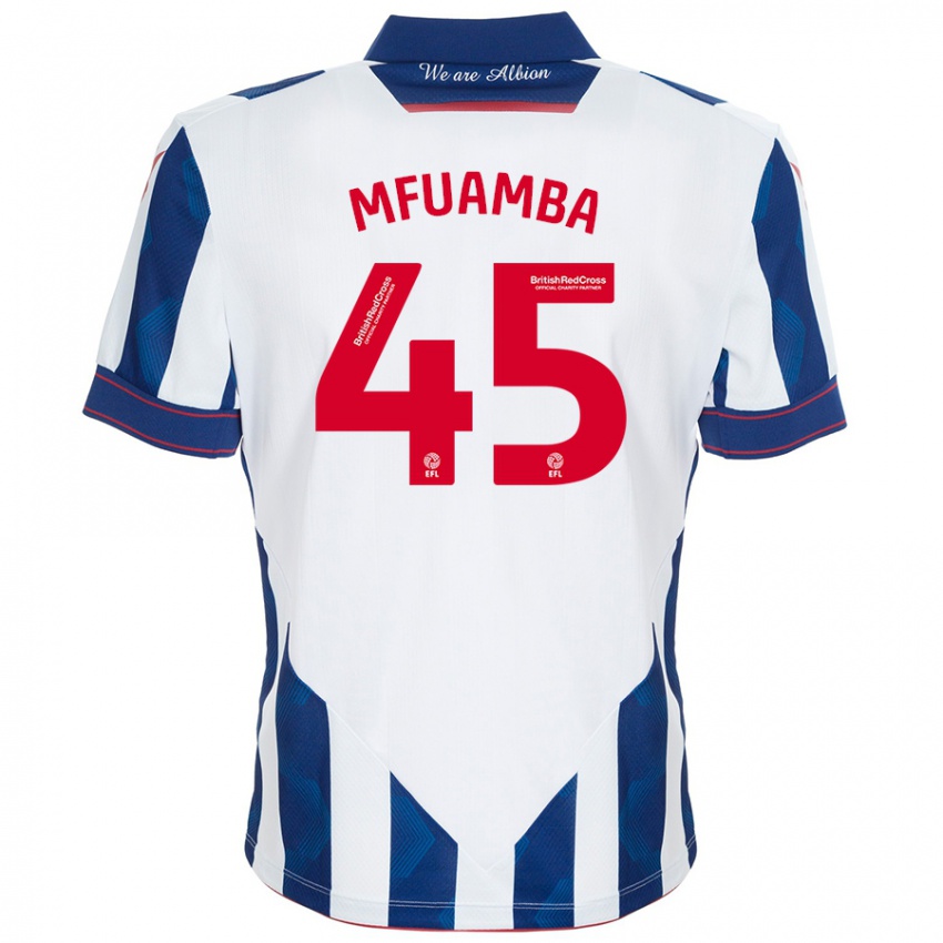 Bambino Maglia Kevin Mfuamba #45 Bianco Blu Scuro Kit Gara Home 2024/25 Maglietta