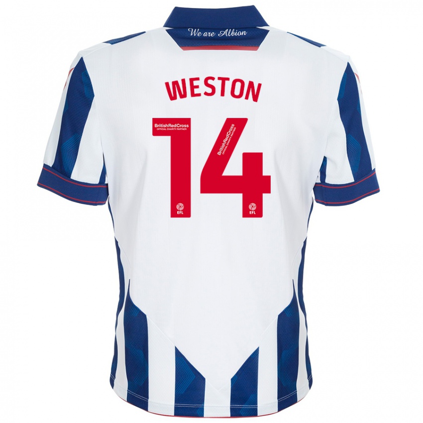 Bambino Maglia Steph Weston #14 Bianco Blu Scuro Kit Gara Home 2024/25 Maglietta