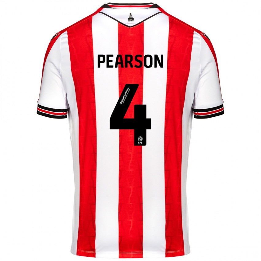 Bambino Maglia Ben Pearson #4 Rosso Bianco Kit Gara Home 2024/25 Maglietta