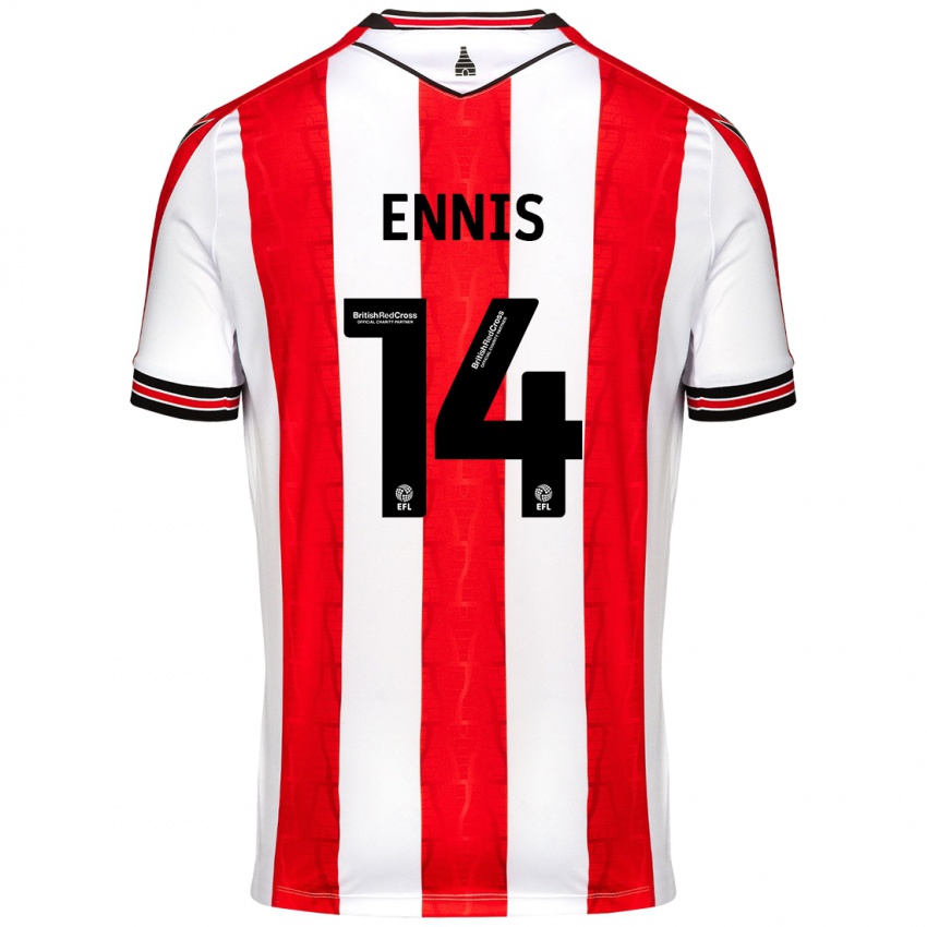 Bambino Maglia Niall Ennis #14 Rosso Bianco Kit Gara Home 2024/25 Maglietta