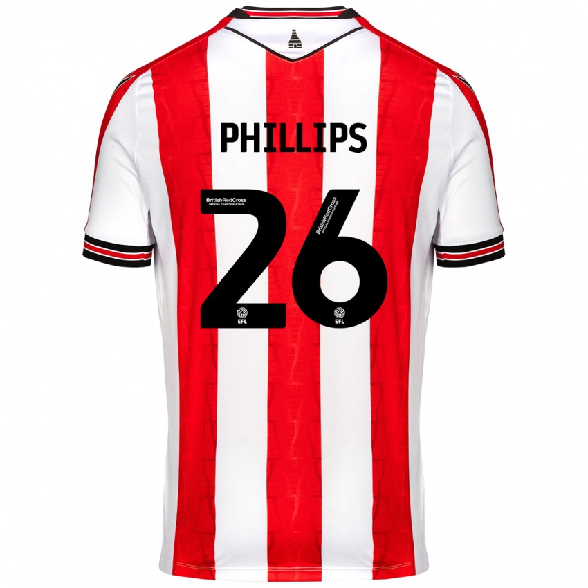 Bambino Maglia Ashley Phillips #26 Rosso Bianco Kit Gara Home 2024/25 Maglietta